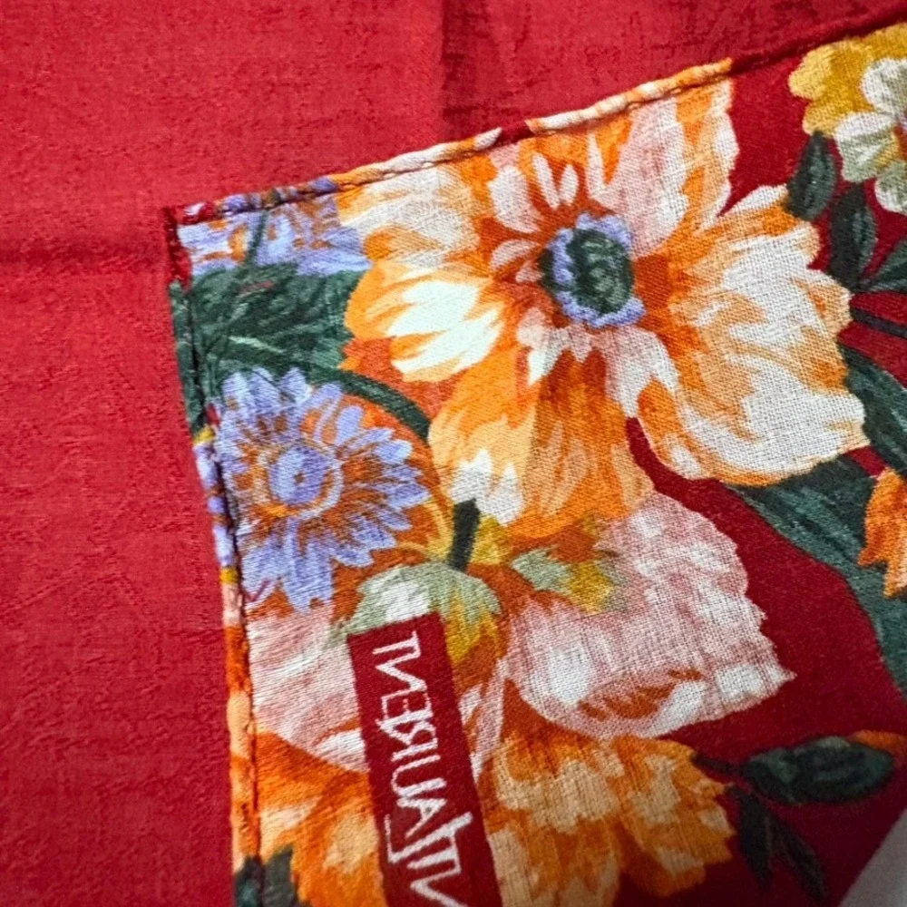 Vtg YVES SAINT LAURENT Scarf Handkerchief Floral Cotton Red Orange Yellow 19
